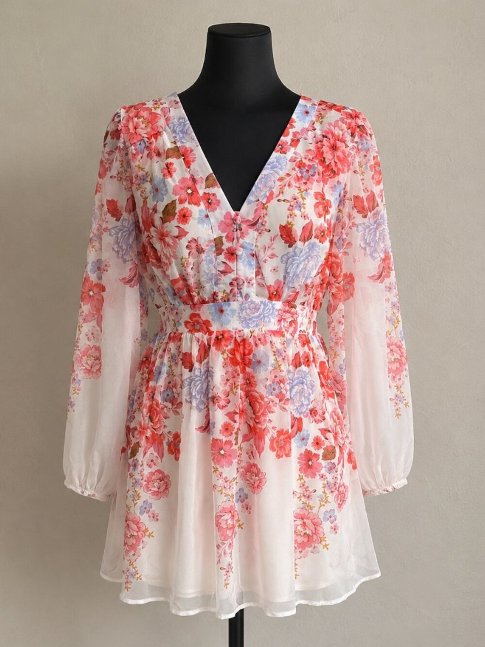 NWT Petal + Pup Hattie Pink Floral Chiffon Long Sleeve Mini Dress Small